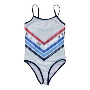 Tommy Hilfiger Kids Swim One Piece - White with Red, Blue, Stripes | Pool Beach